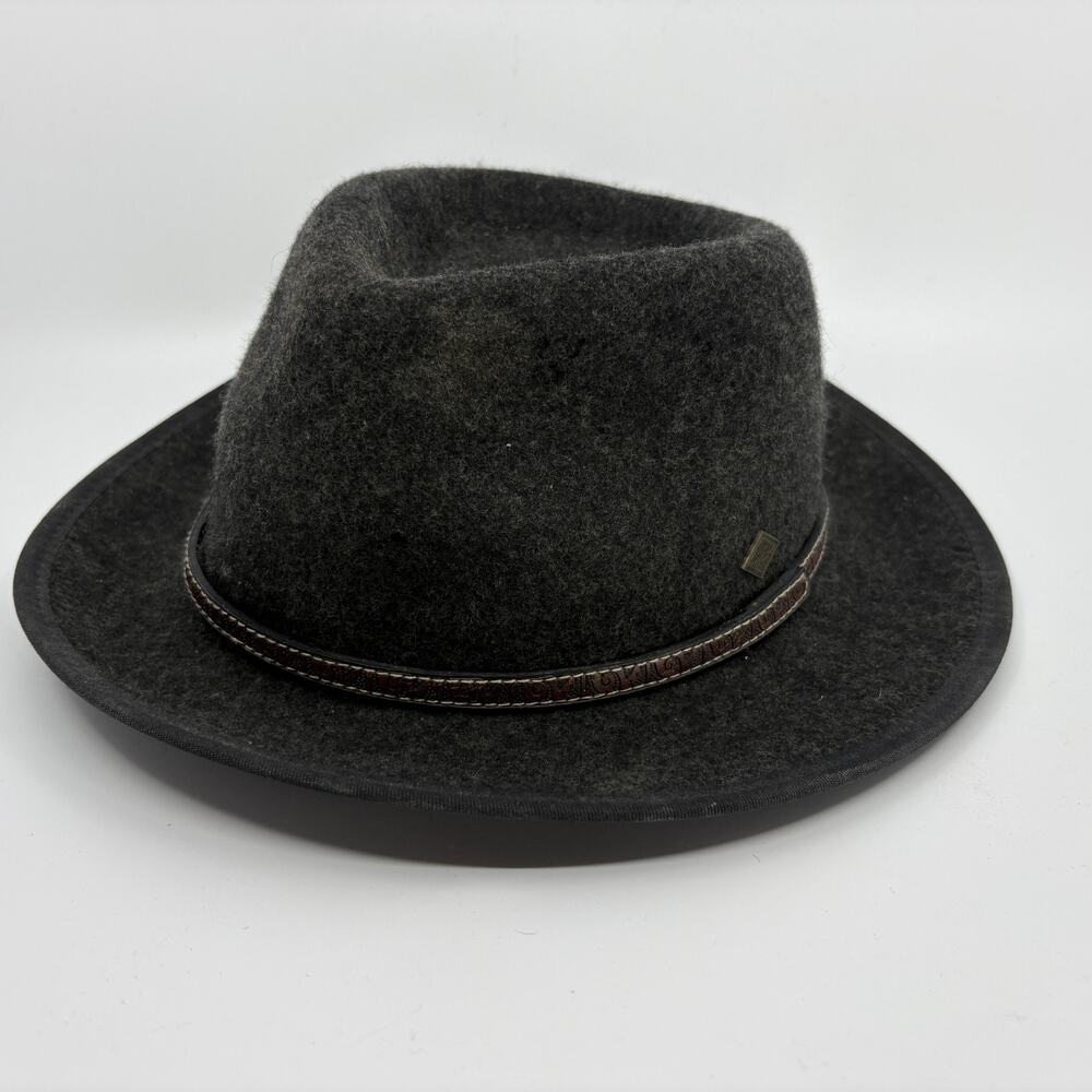 San Diego Hat Co Mens S/M Black Gray Felt Fedora Wide Brim Pattern Band